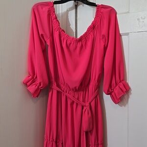 Perfectly Priscilla Magenta Pink Maxi Sheer Ruffle Sleeve Tie Waist Size 1X